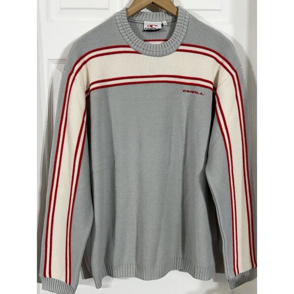 O’Neill Surf Skateboard Y2K 90s Style Wool Blend Crewneck Sweater Gray Red LARGE - Picture 1 of 3